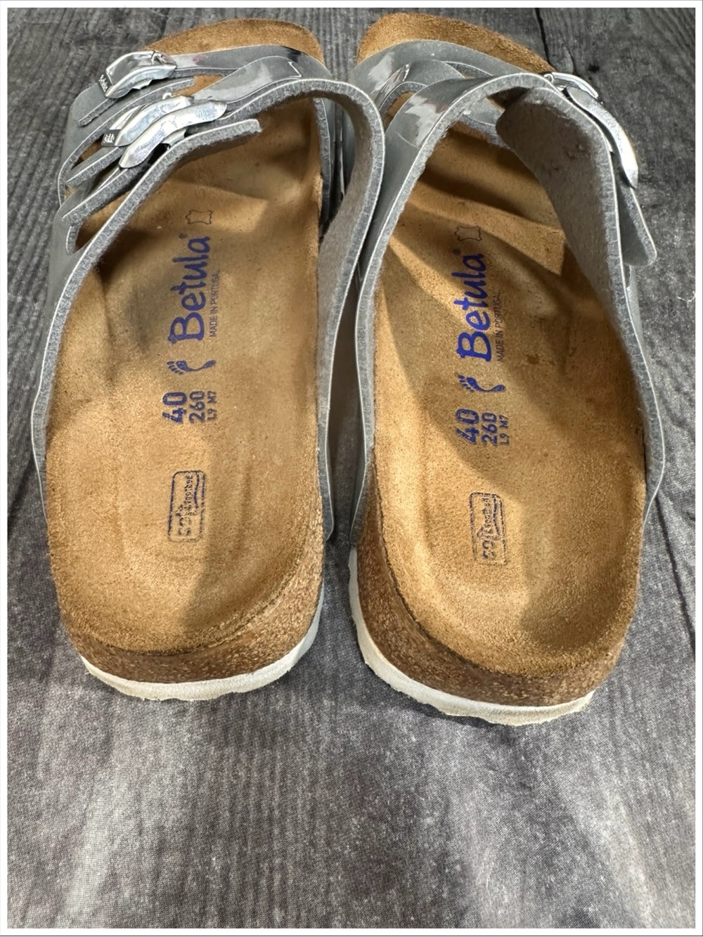 Birkenstock Betula Silver Triple-Buckle Sandals | Size 40/L9 M7 | Item #SS420 - Picture 9 of 12